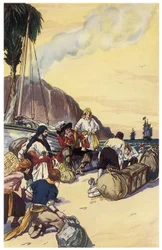 Der Pirat Henry Morgan teilt den Schatz von Maracaibo Illustration aus „Die Piraten von Panama oder die Freibeuter von Amerika“ von George Albert Williams (1875-1932) 1914