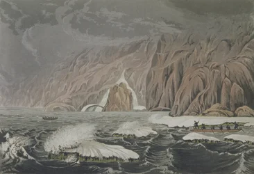 Expedition um Kap Barrow, 25. Juli 1821, aus Narrative of a Journey to the Shores of the Polar Sea in the Years 1819-22 von Sir John Franklin (1786-1847) graviert von Edward Finden (1791-1857)