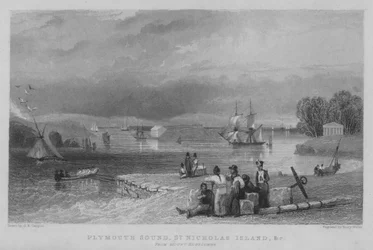 Plymouth Sound, St. Nicholas Island, etc. von Mount Edgecumbe (Gravur)