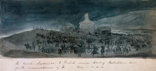 Die französischen, sardischen und türkischen Armeen verlassen die Balaklava-Linien für eine Aufklärung, um 1854