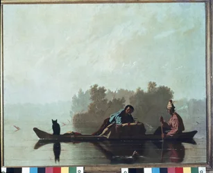 Pelzhändler, die den Missouri River hinunterfahren