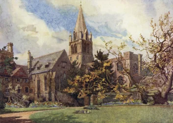 Oxford: Christ Church von einem der Kanonengärten (Farblithografie)