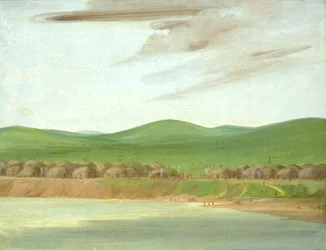 Arikara-Dorf mit erdbedeckten Hütten, 1600 Meilen oberhalb von St. Louis, 1832