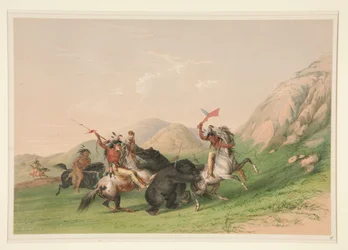 Angriff auf den Grizzlybären, Tafel 19 aus dem North American Indian Portfolio