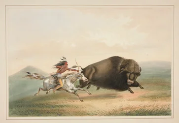 Büffeljagd, Verfolgung, Tafel 5 aus dem Nordamerikanischen Indianer-Portfolio
