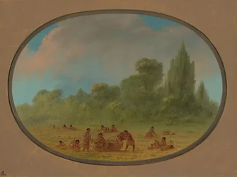 Caddoe-Indianer sammeln wilde Erdbeeren, 1861-1869