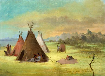 Indianerlager, Comanche oder Kiowa beim Häuten, Red River, 1846-1848
