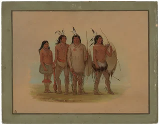 Kiowa-Häuptling, seine Frau und zwei Krieger