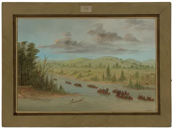 La Salles Gruppe betritt den Mississippi in Kanus. 6. Februar 1682