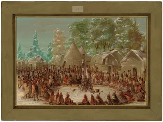 La Salles Gruppe wird im Illinois-Dorf bewirtet. 2. Januar 1680