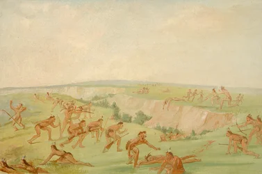Mandan greifen eine Gruppe von Arikara an, 1832-1833