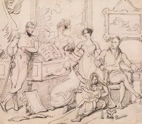 Eine Familie um ein Klavier