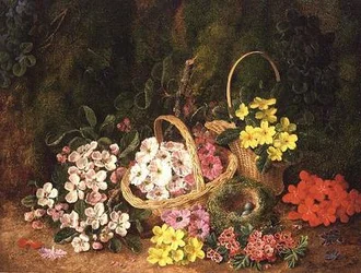 Frühlingsblumen in Körben