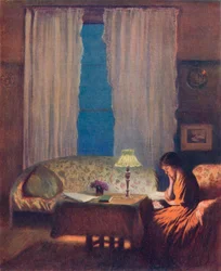 Lesen bei Lampenlicht: Innenraum, 1909