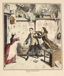 Jack Sheppard zeigt einen rachsüchtigen Charakter, Illustration aus Jack Sheppard: Eine Romanze von William Harrison Ainsworth, veröffentlicht 1839
