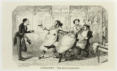 Januar - Die Ankündigung aus George Cruikshanks Stahlradierungen für The Comic Almanacks: 1835-1853