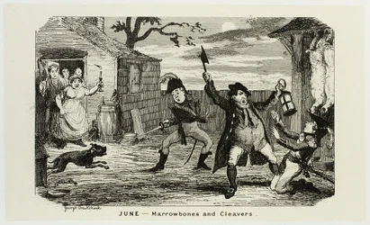 Juni - Knochen und Spalter aus George Cruikshanks Stahlradierungen für The Comic Almanacks: 1835-1853