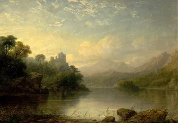 Seelandschaft mit zerstörter Burg und Bergen, 19. Jahrhundert