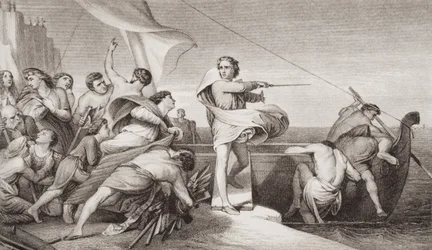 König Alfred spornt die Angelsachsen an, die Invasion der Dänen im Jahr 876 n. Chr. zurückzuschlagen, aus „Illustrationen zur englischen und schottischen Geschichte“, Band I