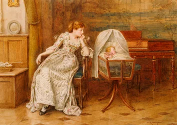 Ein Interieur mit Mutter und Kind