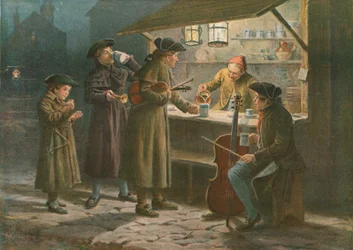 Die Weihnachtswarten erfrischen sich an einem Nachtstand