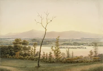 Frühe Dämmerung, Kaatskill Catskill Landing und Berge vom Ostufer des Hudson, New York