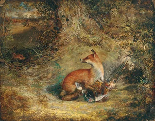 Ein Fuchs mit einem Fasan