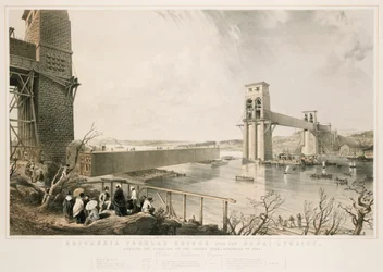 Britannia Tubular Bridge während des Baus, 3. Dezember 1849
