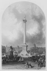 Die Nelson-Säule, Trafalgar Square, William Railton, Architekt (Stich)
