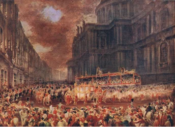 Der erste Staatsbesuch von Königin Victoria in der Stadt London 1837, aus Cassells Geschichte des britischen Volkes, veröffentlicht von der Waverley Book Company Limited, ca. 1940