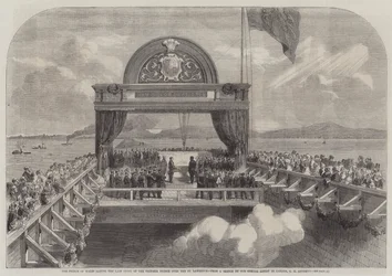 Der Prinz von Wales legt den letzten Stein der Victoria-Brücke über den St. Lawrence
