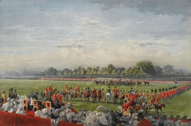 Die erste Verleihung des Victoria-Kreuzes durch Königin Victoria, Hyde Park, 26. Juni 1857, veröffentlicht von Henry Graves und Co., 25. Juni 1858