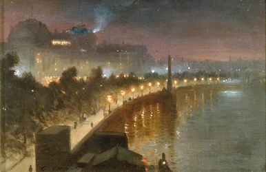 Das Embankment und Kleopatras Nadel bei Nacht, London, ca. 1910