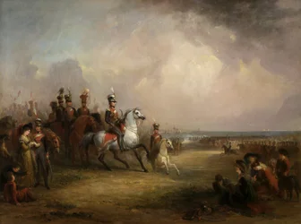 Oberst Sir John Leicester, Bt, und die Kings Cheshire Yeomanry Kavallerie üben am Strand von Liverpool