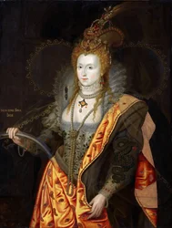 Porträt Elisabeths I. von England, 1533-1603, im Ballettkostüm als Iris, Regenbogenporträt