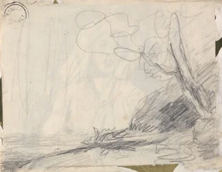Landschaft mit einem geneigten Baum