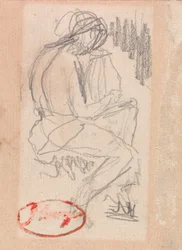 Sitzende Figur, die eine Harfe spielt