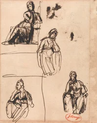 Sitzende und halb kniende Frau