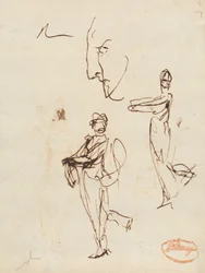 Studie von zwei Figuren und einem Gesicht