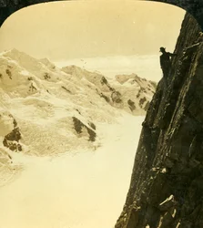 Ein gefährlicher Aufstieg, Mount Malte Brun, Neuseeland, um 1909