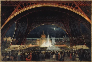 Nachtfest auf der Weltausstellung von 1889, unter dem Eiffelturm