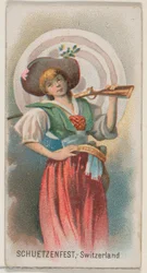 Schützenfest, Schweiz, aus der Feiertagsserie N80 für Duke-Zigaretten, 1890