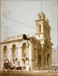 Nordwestansicht der Kirche St. Mary Woolnoth, City of London, 1812