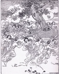 Hand in Hand um den verzauberten Baum tanzend, aus The Heroes, veröffentlicht von George Allen und Unwin 1929