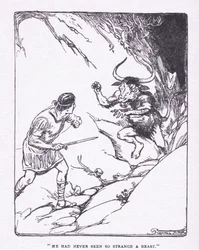 Er hatte noch nie ein so seltsames Tier gesehen, aus The Heroes, veröffentlicht von George Allen und Unwin 1929