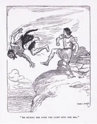 Er trat ihn über die Klippe ins Meer, aus The Heroes, veröffentlicht von George Allen and Unwin 1929