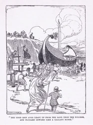 Das gute Schiff Argo sprang von den Sandrollen und stürzte vorwärts wie ein tapferes Pferd, aus The Heroes, veröffentlicht von George Allen und Unwin 1929
