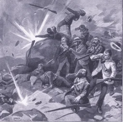 Der letzte Widerstand der Polizei von Johannesburg bei Bergendal, Illustration aus After Pretoria: The Guerilla War, 1902