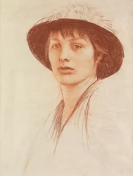 Frau mit einem Federhut