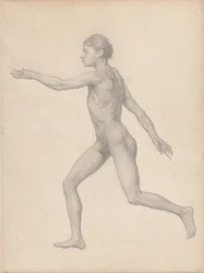 Vergleichende anatomische Darstellung der Struktur des menschlichen Körpers mit der eines Tigers und eines gewöhnlichen Huhns: Menschliche Figur, Seitenansicht, unzerlegt